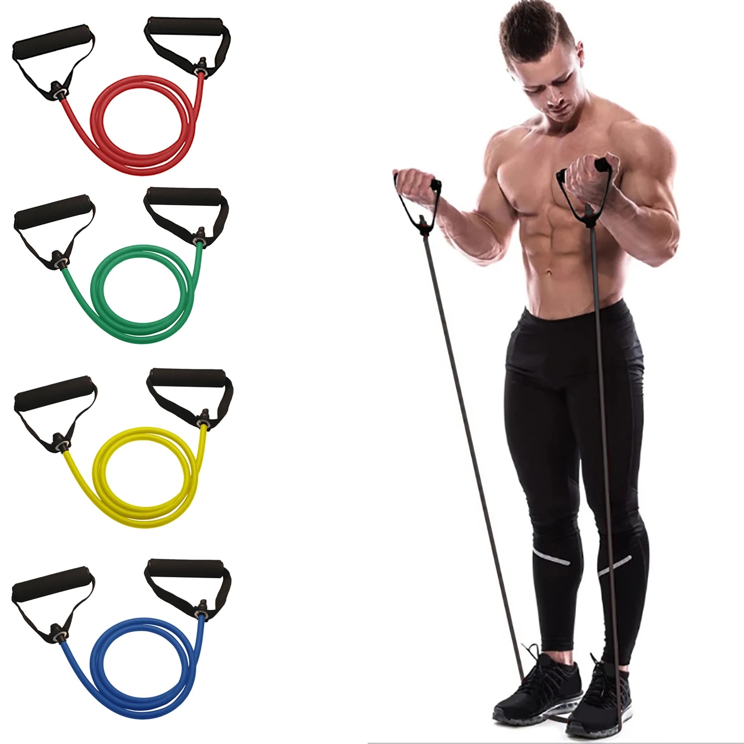 Resistance Bands Set With Handles - El Tutamaklı Egzersiz Direnç Bantları, Saplı